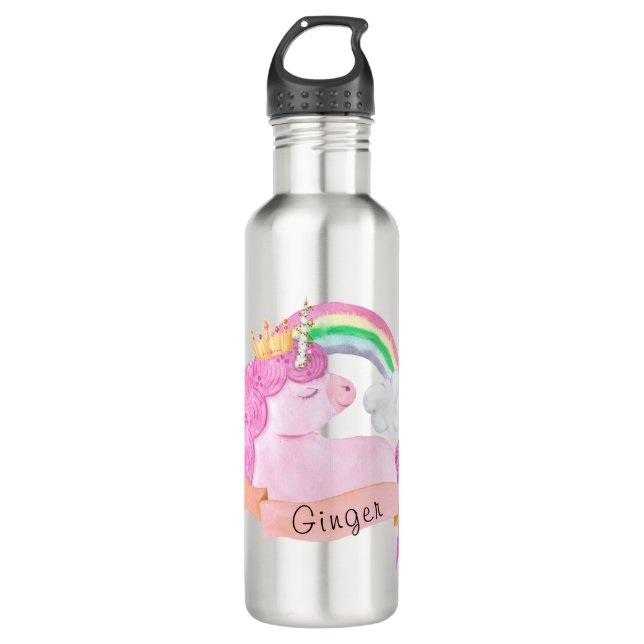 Bouteille D'eau 🌈 Rainbow Unicorn Nom personnalisé     (Devant)