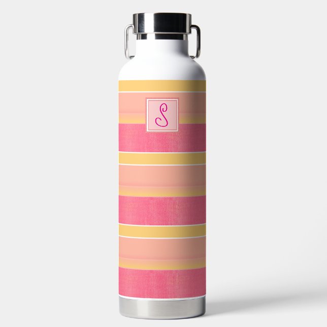 Bouteille D'eau Rayure de cabane rose et or (Avant)