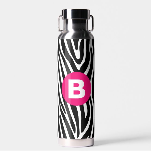 Bouteille D'eau Rayures Classiques de Zèbre Monogramme Rose Clair (Avant)