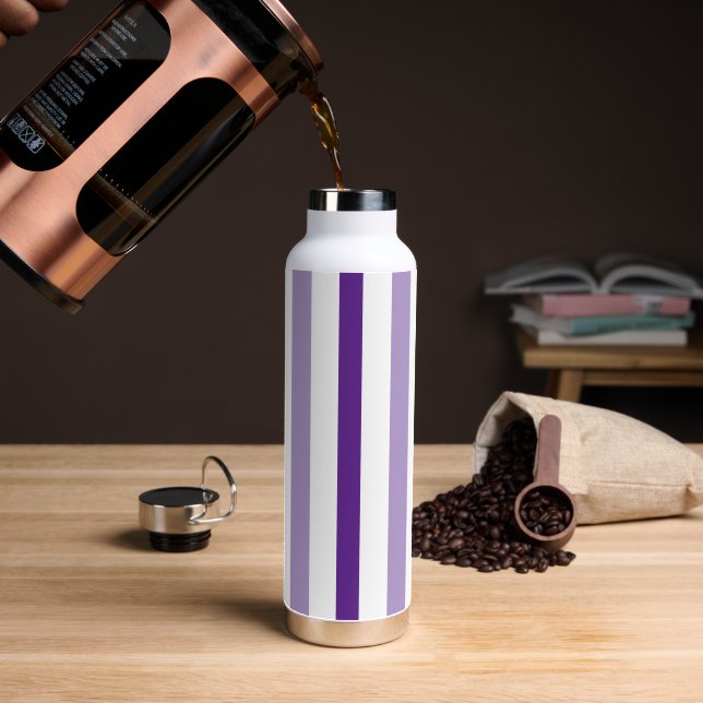 Bouteille D'eau Rayures verticales de cabane lavande violet blanc (Café (pivoté))