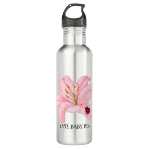 Bouteille D'eau Red Ladybug rose Lily Flower nom personnalisé fill