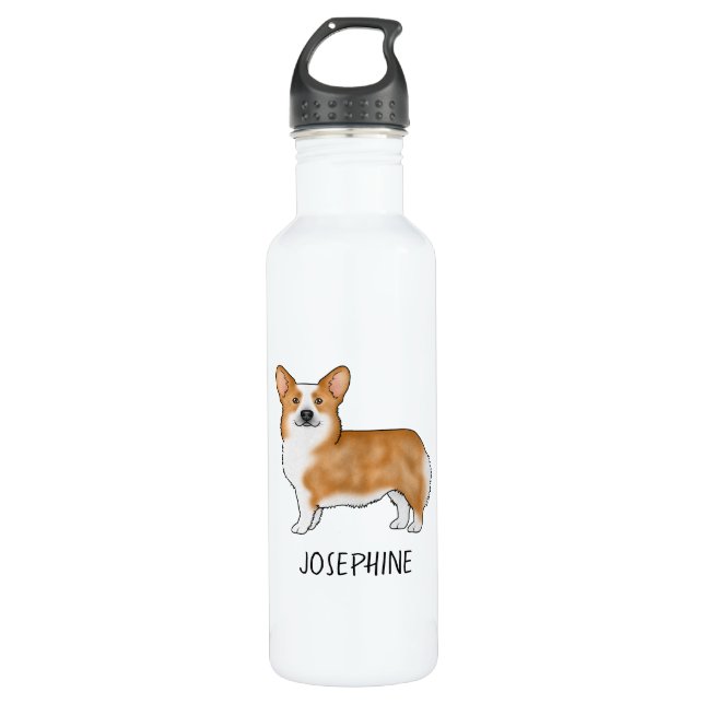 Bouteille D'eau Red Pembroke Welsh Corgi mignon Chien Avec Nom Per (Devant)