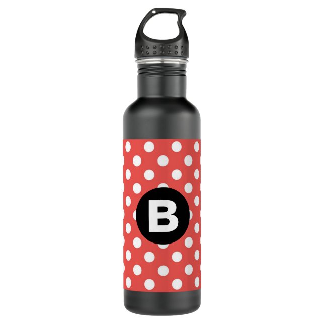 Bouteille D'eau Red Polka Dot Pattern Black Monogram (Devant)