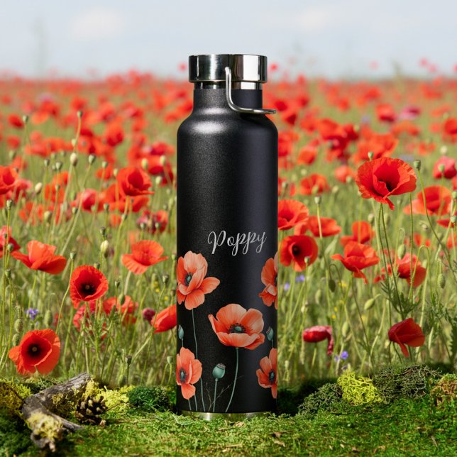 Bouteille D'eau Red Poppies Nom Floral Thermal (Pop your name on this pretty poppy tumbler)