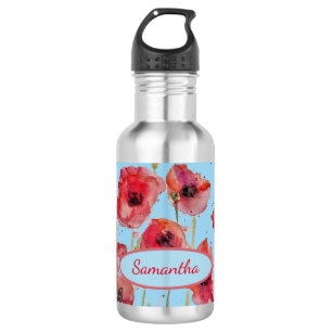 Bouteille D'eau Red Poppies Watercolor Poppy art Personnalisable N