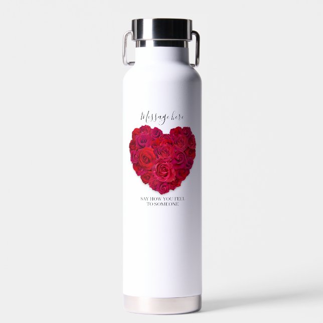 Bouteille D'eau Red Rose Heart Romantic Floral Custom Text (Avant)