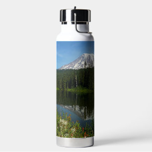 Bouteille D'eau Reflet du lac du mont Rainier avec des fleurs sauv