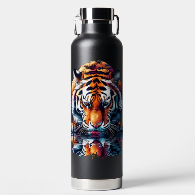 Bouteille D'eau Réflexion du tigre buvant de l'eau  (Avant)