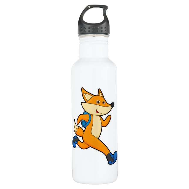 Bouteille D'eau Renard en course avec sac à dos (Devant)