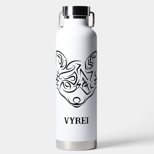 Bouteille D'eau Renard tribal noir et blanc (Avant)