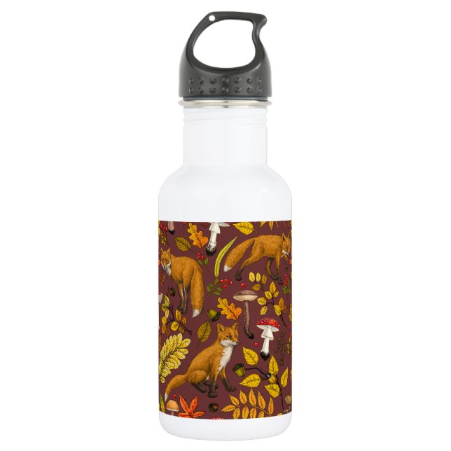 Bouteille D'eau Renards d'automne sur chocolat brun (Devant)
