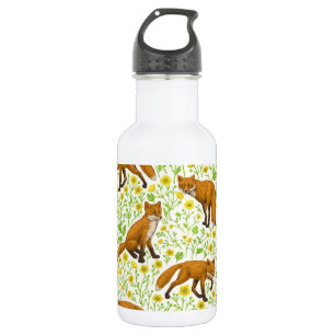 Bouteille D'eau Renards et papillons sur le blanc naturel