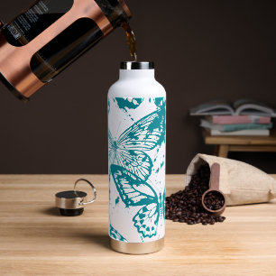 Bouteille D'eau Rendu magnifique de papillons aux contours bleus