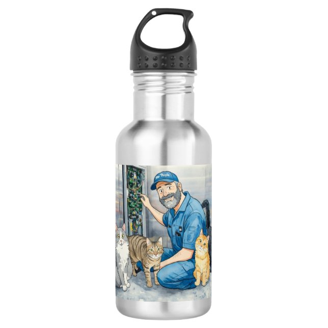 Bouteille D'eau Réparateur d'ascenseur avec ses chats (Devant)