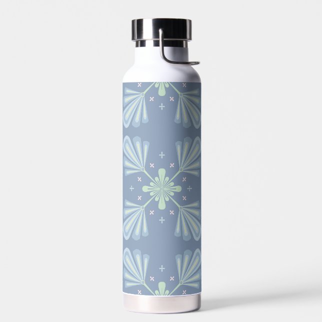 Bouteille D'eau Répétition abstraite florale bleu pastel (Gauche)