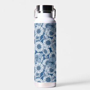 Bouteille D'eau Ressort bleu, fleurs sauvages, marguerites