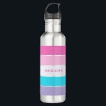 Bouteille D'eau Ressort Dans Mon Étape Bloc De Couleurs Nom Person<br><div class="desc">Ce design coloré et moderne présente un motif en bloc couleur dans les tons rose,  bleu turquoise et violet avec votre nom personnalisé</div>