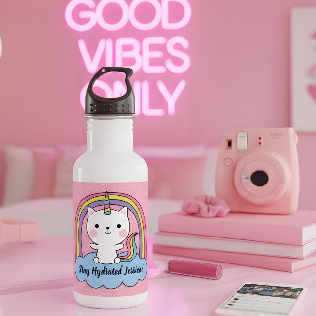 Bouteille D'eau Restez Hydraté Chat Unicorn (Stay refreshed with this full of “cattitude” water bottle!)