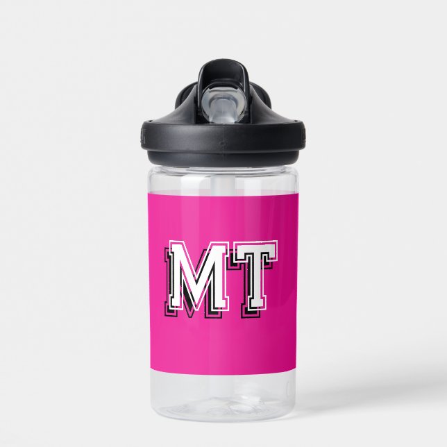 Bouteille D'eau Retour à l'école Monogramme Initiale Féminin Rose (Avant)