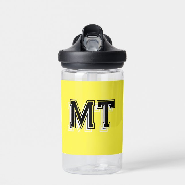 Bouteille D'eau Retour à l'école Monogramme Initiale Jaune (Avant)