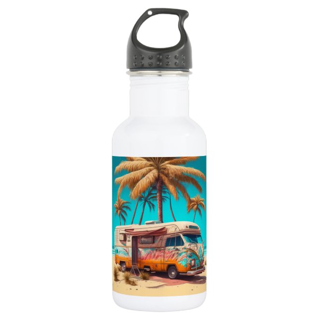 Bouteille D'eau Rétro camping-car et palmiers (Devant)
