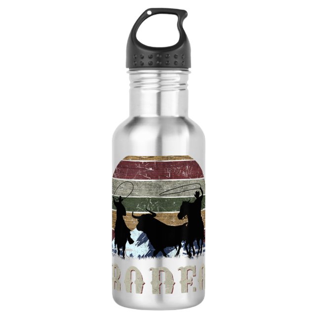 Bouteille D'eau Retro de l'équipe de cow-boy de rodéo (Devant)