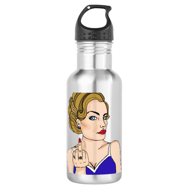 Bouteille D'eau Retro Lady Flipping the Bird (Devant)
