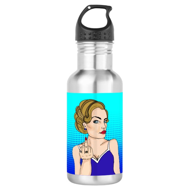Bouteille D'eau Retro Lady Flipping the Bird (Devant)