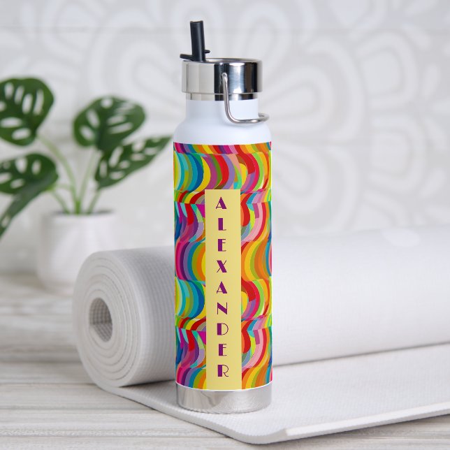 Bouteille D'eau Retro Rainbow Swirls motif Nom personnalisé (Yoga)