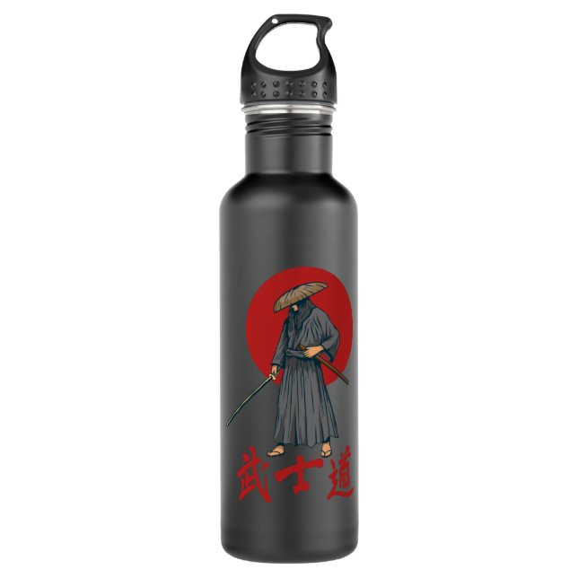 Bouteille D'eau Rétro Samurai avec Katana - Japonais (Devant)