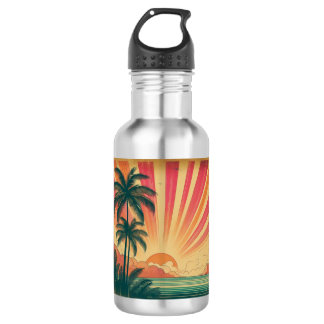 Bouteille D'eau Rétro/vintage tropical/coucher de soleil hawaïen 
