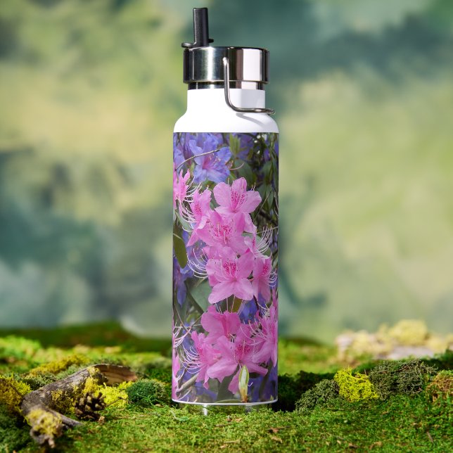 Bouteille D'eau Rhododendrons roses et violets Floral (Couvercle)