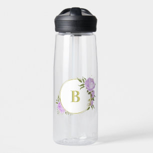 Bouteille D'eau romantique lilas violet fleurs verdure mariage