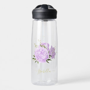 Bouteille D'eau romantique lilas violet fleurs verdure mariage
