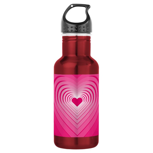 Bouteille d'eau rose avec des coeurs (Devant)