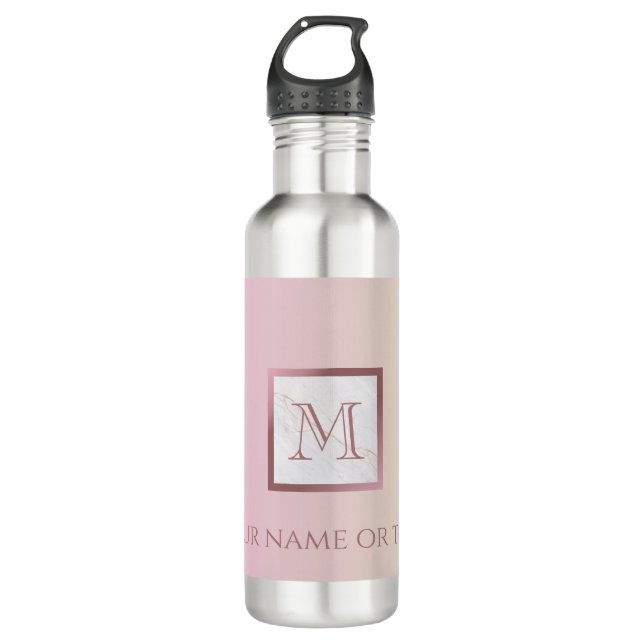 Bouteille D'eau Rose en marbre or Monogramme rose Ombre (Devant)