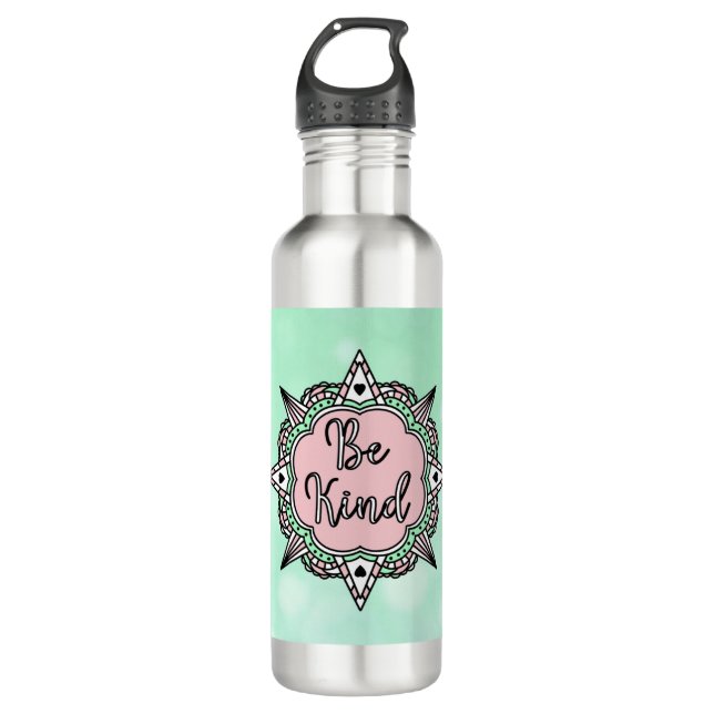 Bouteille D'eau Rose et Mint vert Be Kind (Devant)