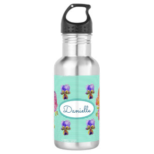 Bouteille D'eau Rose Floral Rose Jardin Femme Rose Aqua Stripe