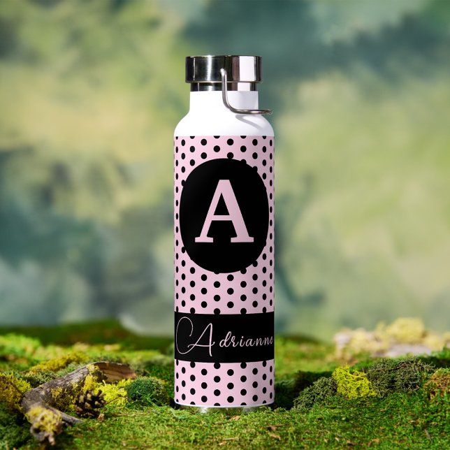 Bouteille D'eau Rose Monogramme mignon avec Pois noirs (Créateur téléchargé)