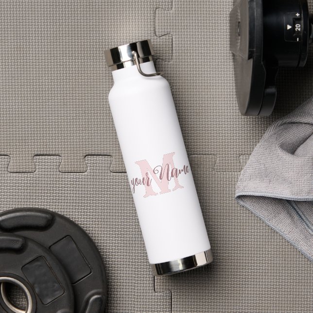 Bouteille D'eau Rose | Nom personnalisé et monogramme (Couvercle)