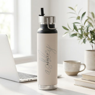 Bouteille D'eau Rose Pâle Nom Minimaliste Moderne