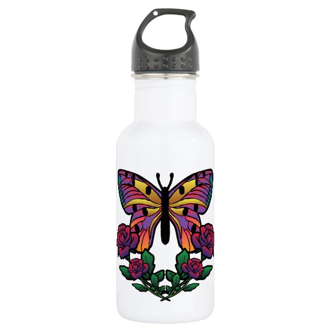Bouteille D'eau Rose papillon (Devant)