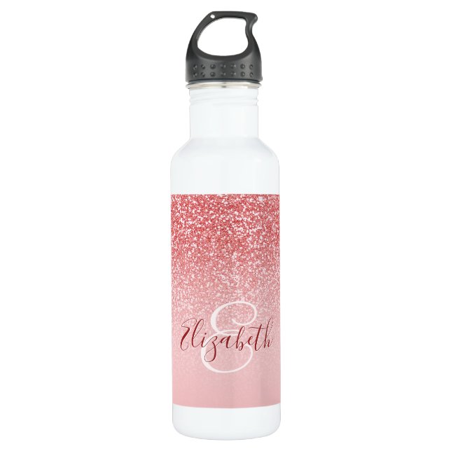 Bouteille D'eau Rose Parties scintillant or Blush Ombre Monogram (Devant)