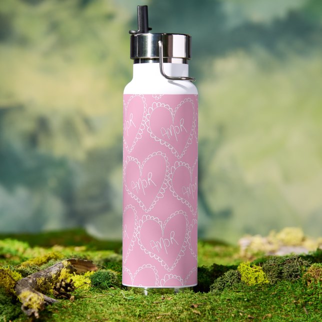 Bouteille d'eau rose pour la Saint-Valentin en for (Extérieur (pivotée))