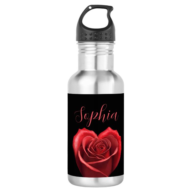 Bouteille D'eau Rose rouge en forme de coeur - (Devant)