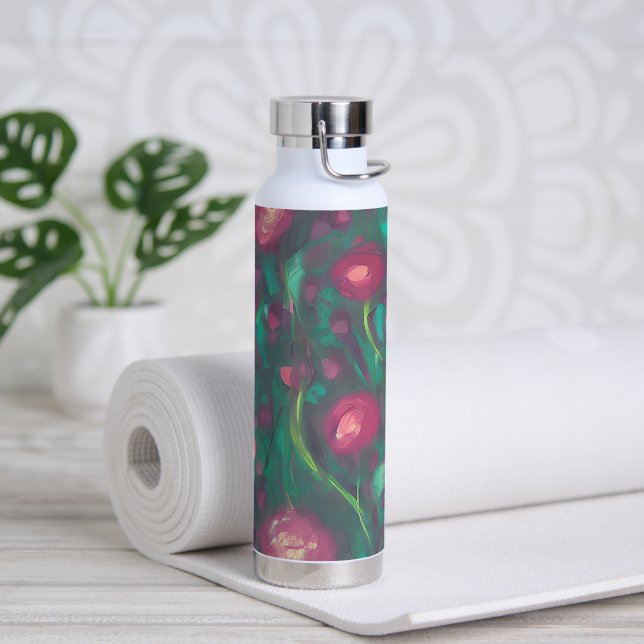 Bouteille D'eau Roses rouges abstraites atténuées (Yoga)