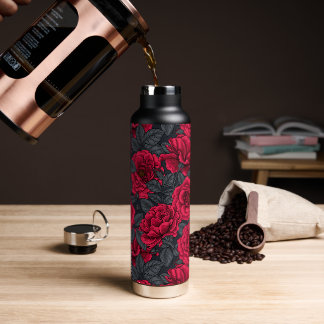 Bouteille D'eau Roses rouges avec feuilles gris