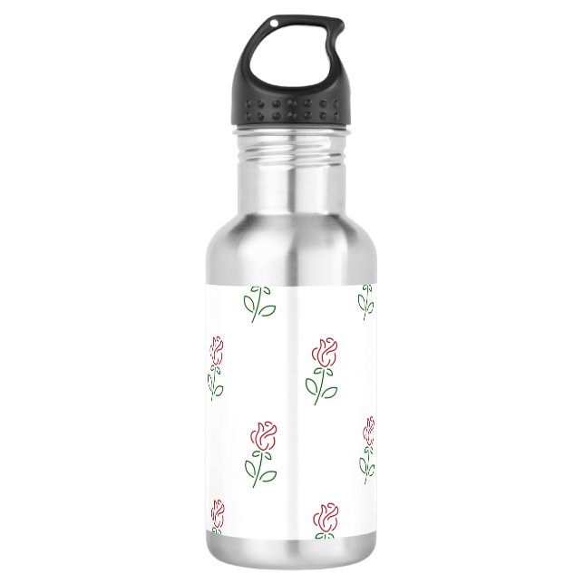 Bouteille D'eau Roses Rouges, Motif De Roses, Fleurs (Devant)