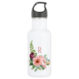 Bouteille D'eau Roses rustiques et foune avec Monogramme