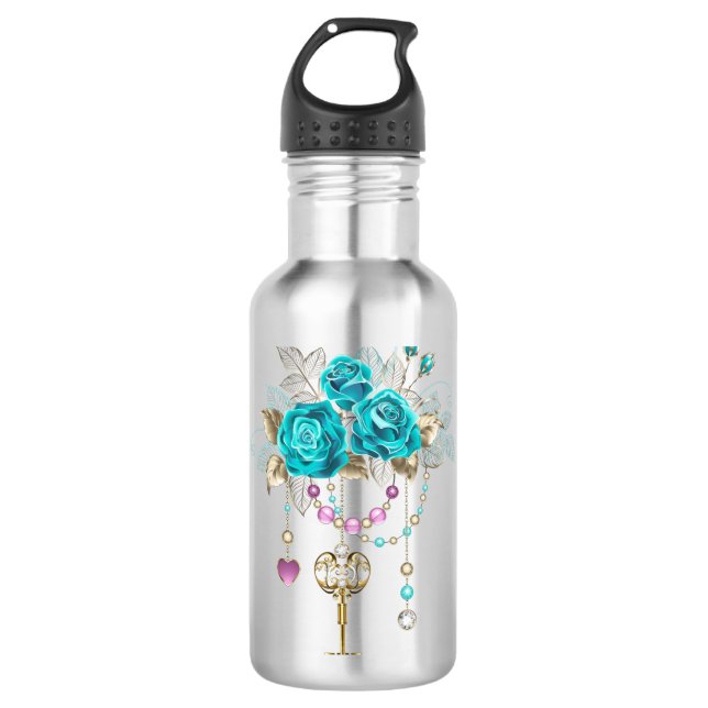 Bouteille D'eau Roses turquoise avec touches (Devant)